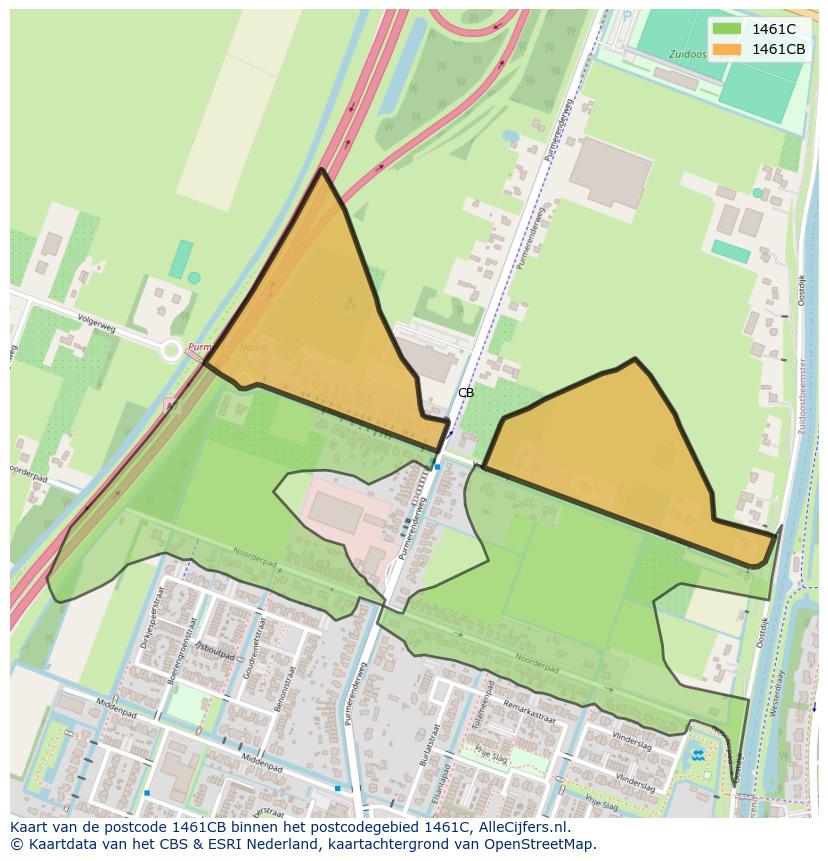 Afbeelding van het postcodegebied 1461 CB op de kaart.