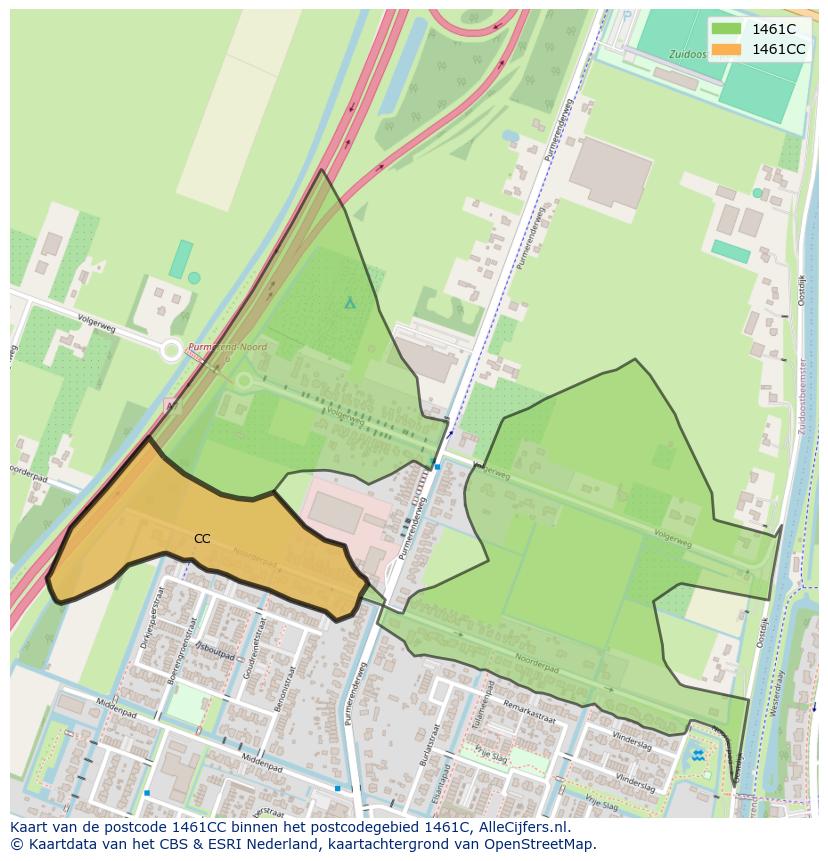 Afbeelding van het postcodegebied 1461 CC op de kaart.