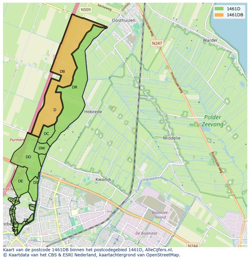 Afbeelding van het postcodegebied 1461 DB op de kaart.