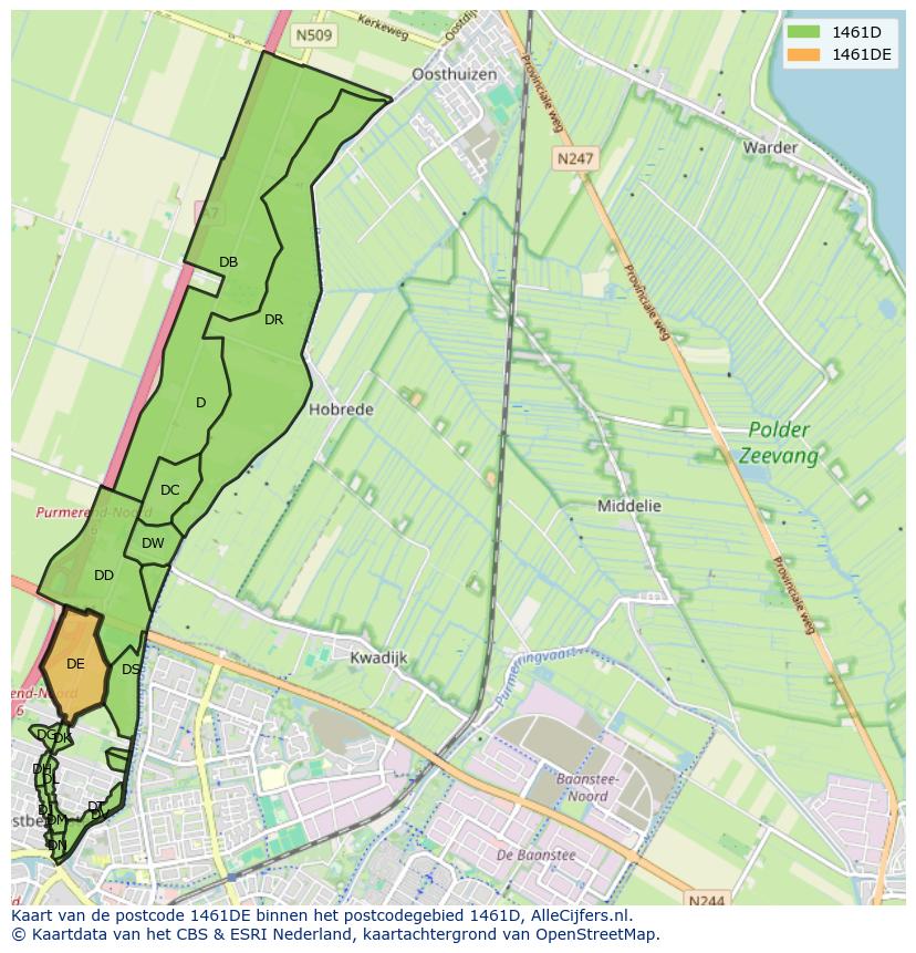 Afbeelding van het postcodegebied 1461 DE op de kaart.