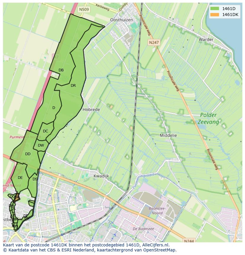 Afbeelding van het postcodegebied 1461 DK op de kaart.