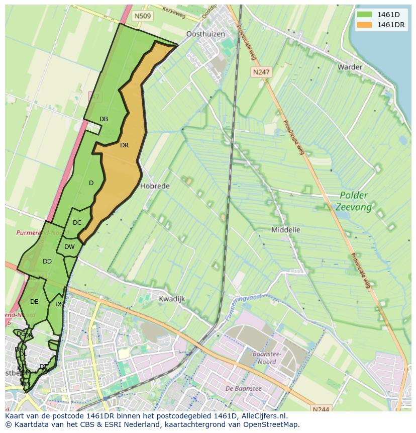 Afbeelding van het postcodegebied 1461 DR op de kaart.