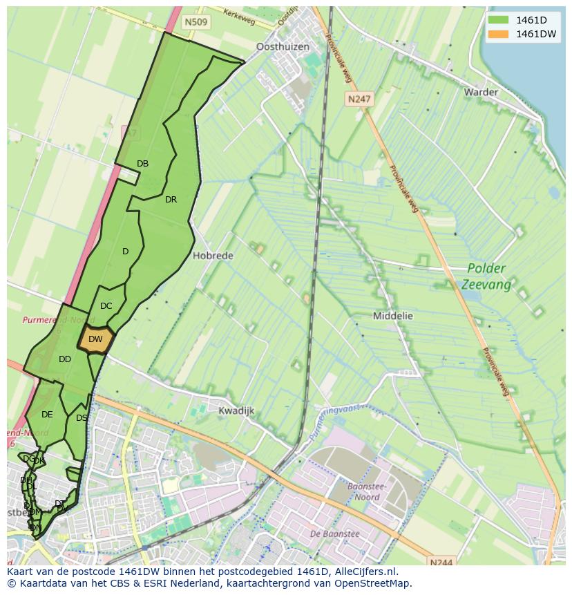 Afbeelding van het postcodegebied 1461 DW op de kaart.