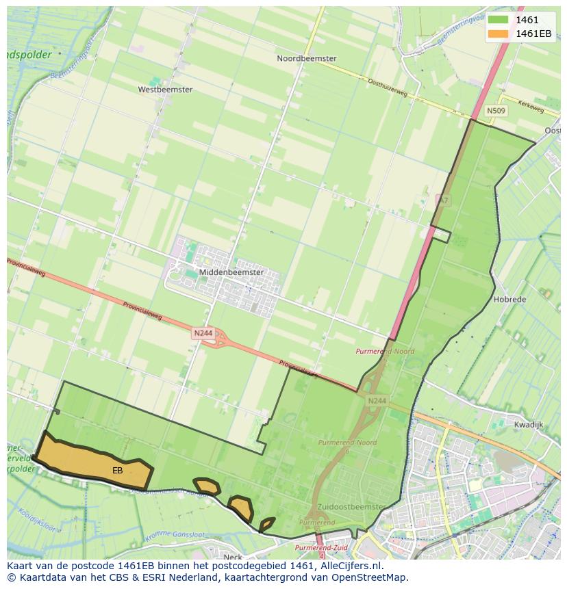 Afbeelding van het postcodegebied 1461 EB op de kaart.