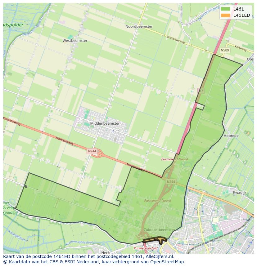 Afbeelding van het postcodegebied 1461 ED op de kaart.