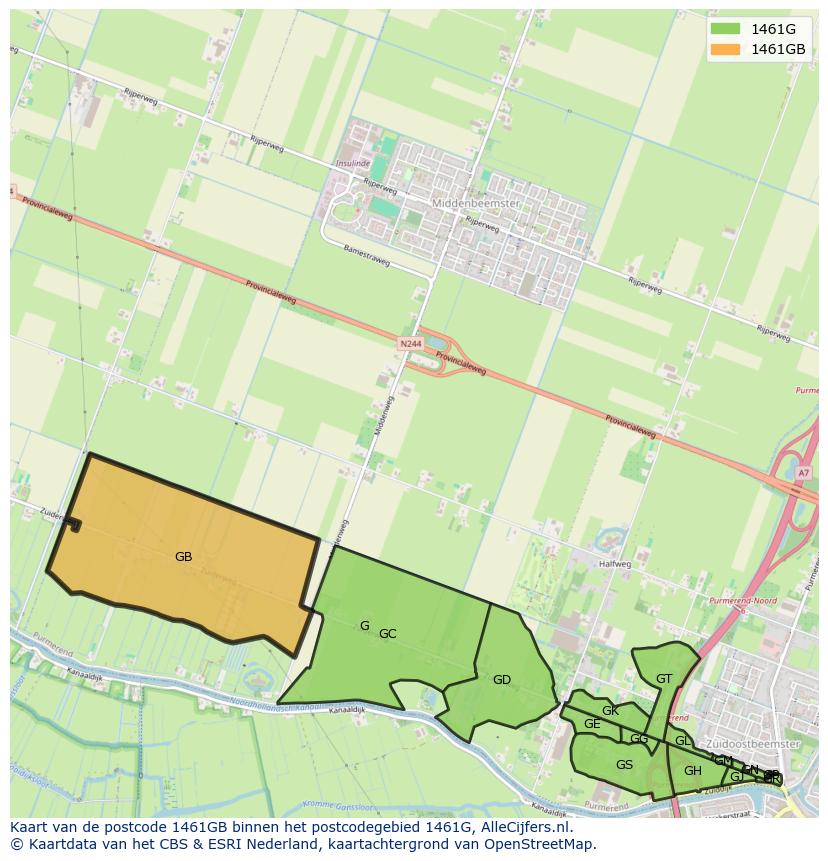 Afbeelding van het postcodegebied 1461 GB op de kaart.