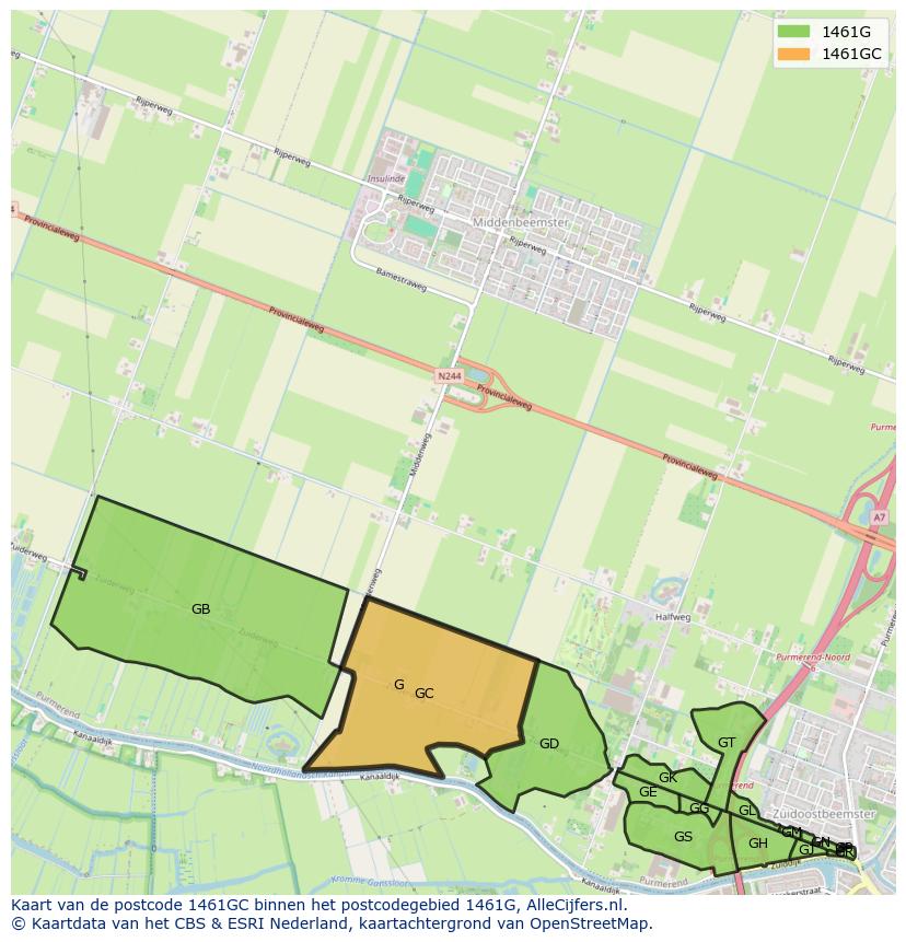 Afbeelding van het postcodegebied 1461 GC op de kaart.