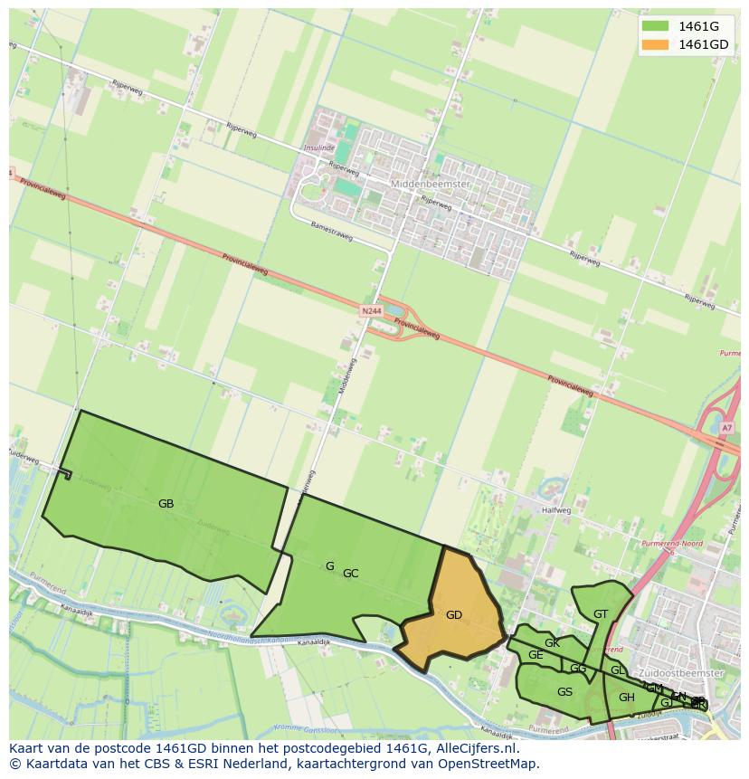 Afbeelding van het postcodegebied 1461 GD op de kaart.