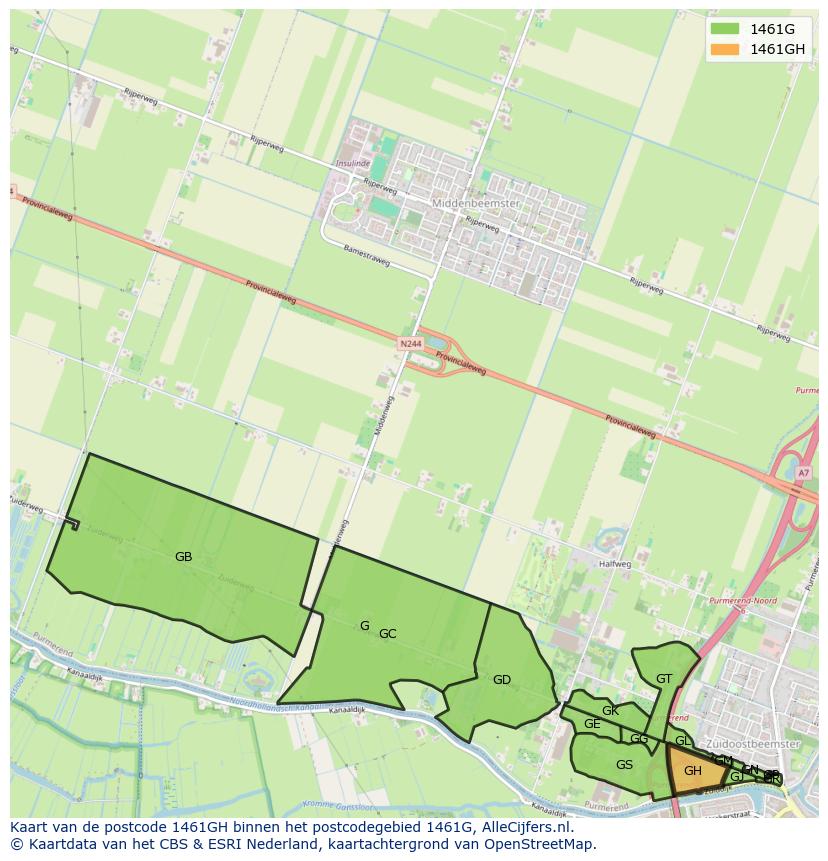 Afbeelding van het postcodegebied 1461 GH op de kaart.