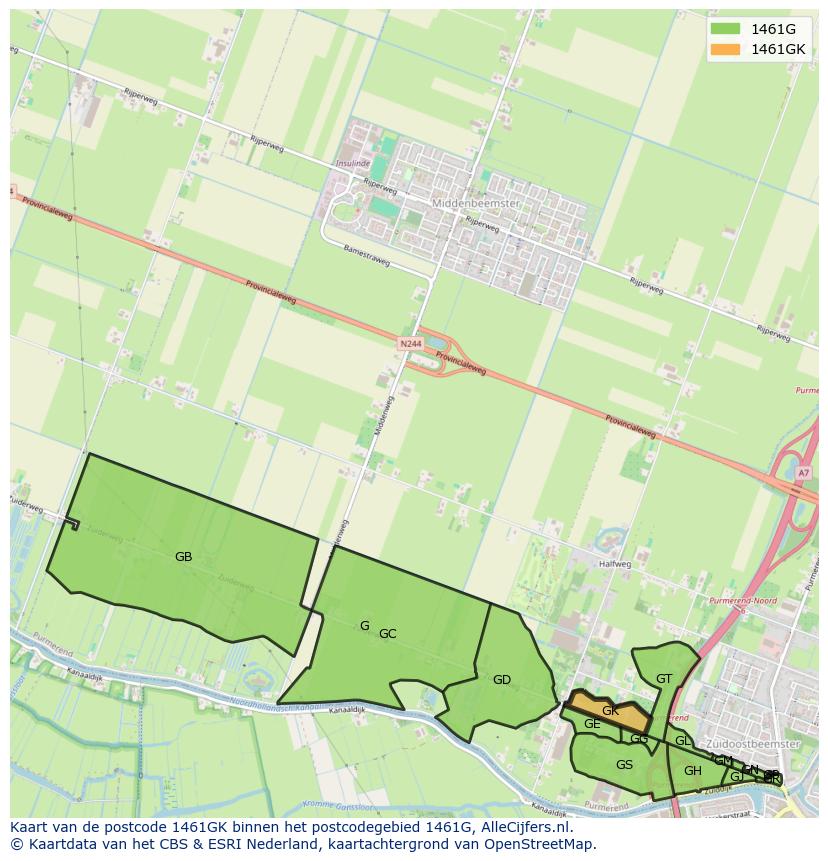 Afbeelding van het postcodegebied 1461 GK op de kaart.