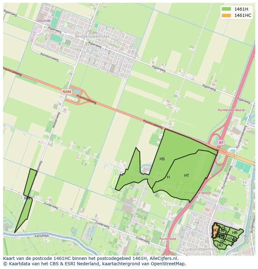 Afbeelding van het postcodegebied 1461 HC op de kaart.