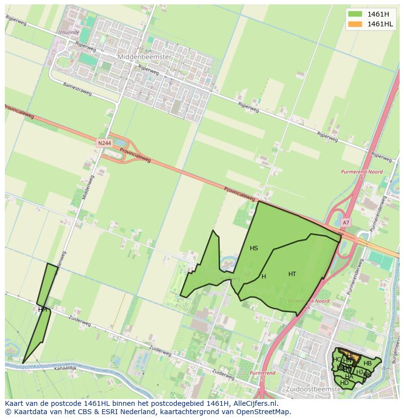 Afbeelding van het postcodegebied 1461 HL op de kaart.