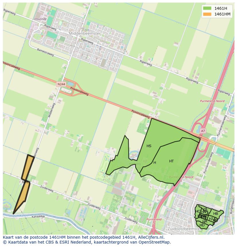 Afbeelding van het postcodegebied 1461 HM op de kaart.