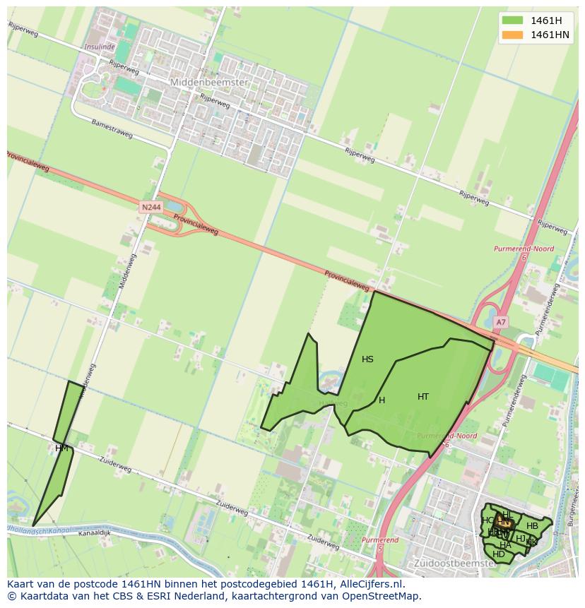 Afbeelding van het postcodegebied 1461 HN op de kaart.