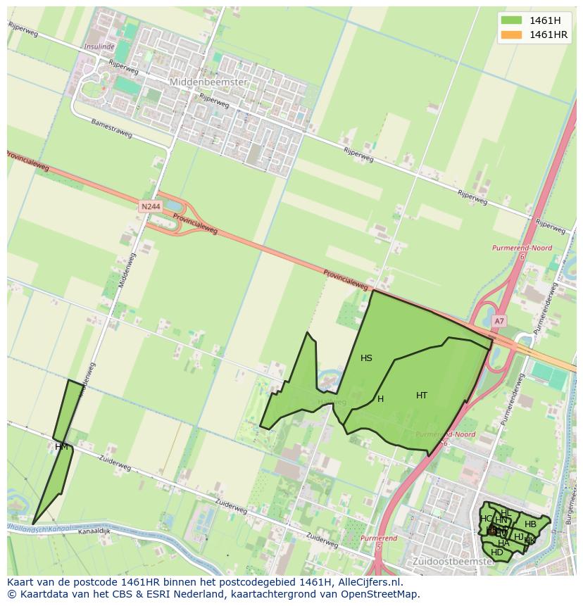 Afbeelding van het postcodegebied 1461 HR op de kaart.