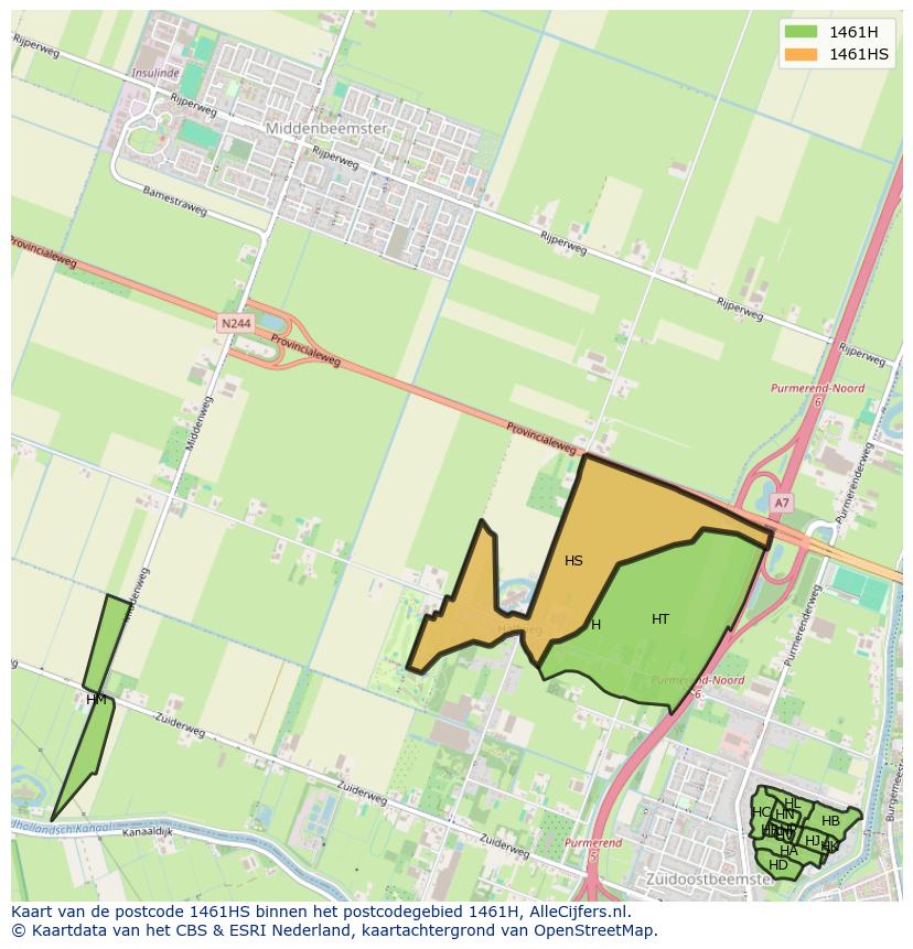 Afbeelding van het postcodegebied 1461 HS op de kaart.