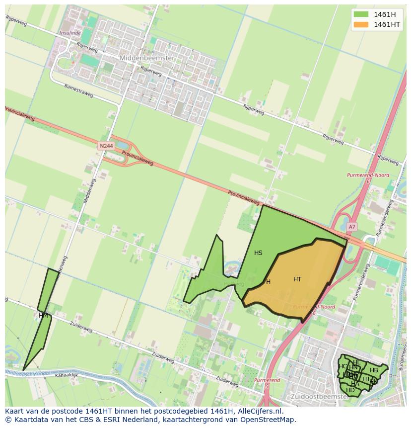 Afbeelding van het postcodegebied 1461 HT op de kaart.