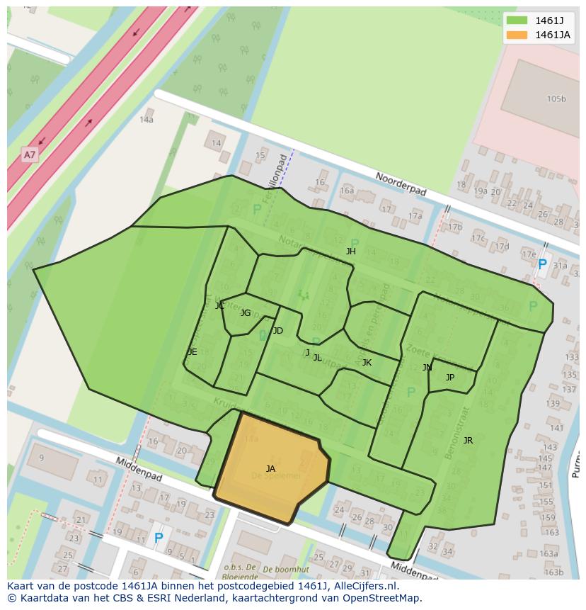 Afbeelding van het postcodegebied 1461 JA op de kaart.