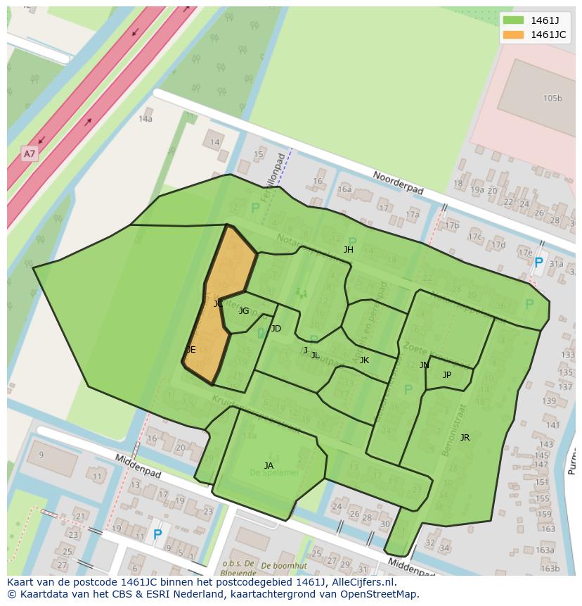 Afbeelding van het postcodegebied 1461 JC op de kaart.