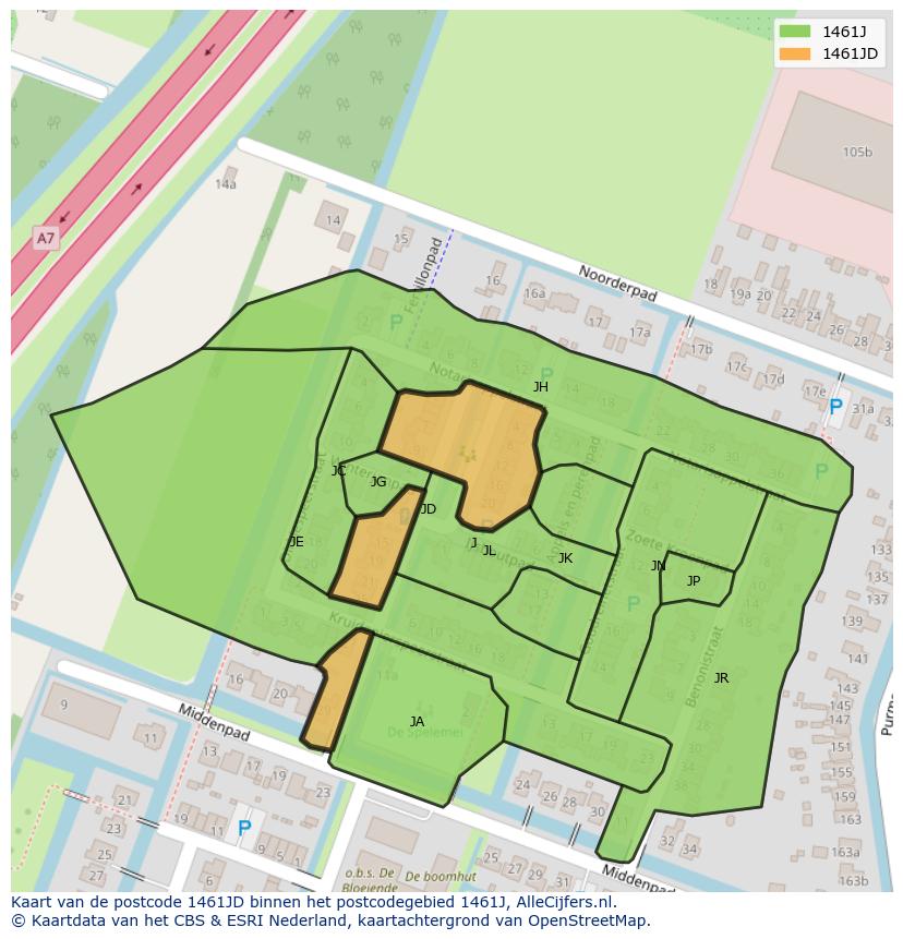 Afbeelding van het postcodegebied 1461 JD op de kaart.