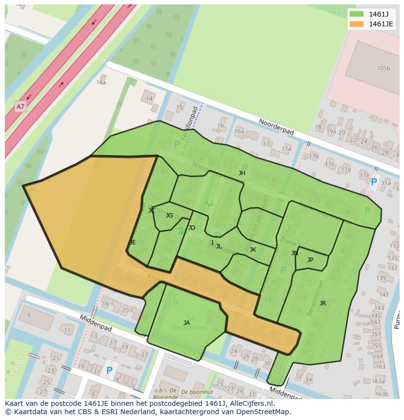 Afbeelding van het postcodegebied 1461 JE op de kaart.