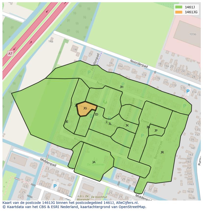 Afbeelding van het postcodegebied 1461 JG op de kaart.