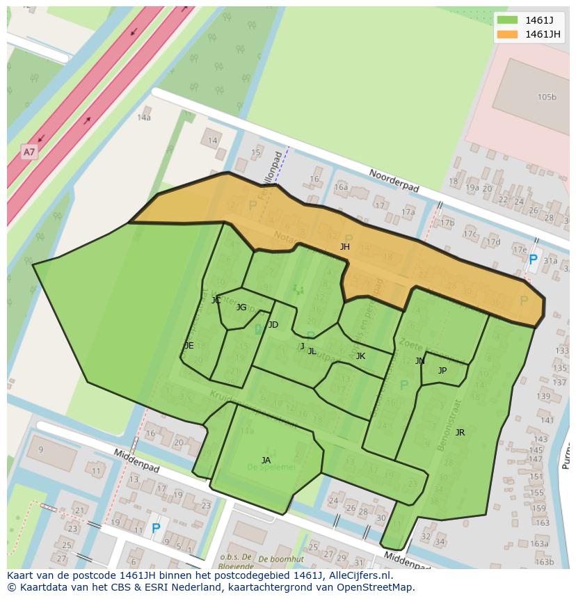 Afbeelding van het postcodegebied 1461 JH op de kaart.