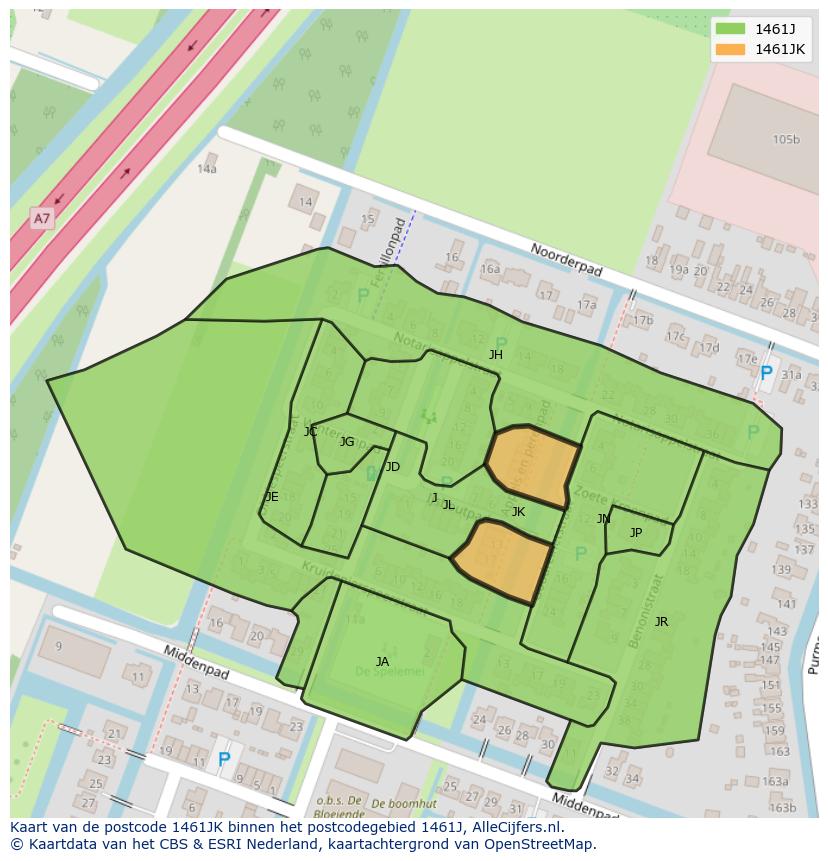 Afbeelding van het postcodegebied 1461 JK op de kaart.