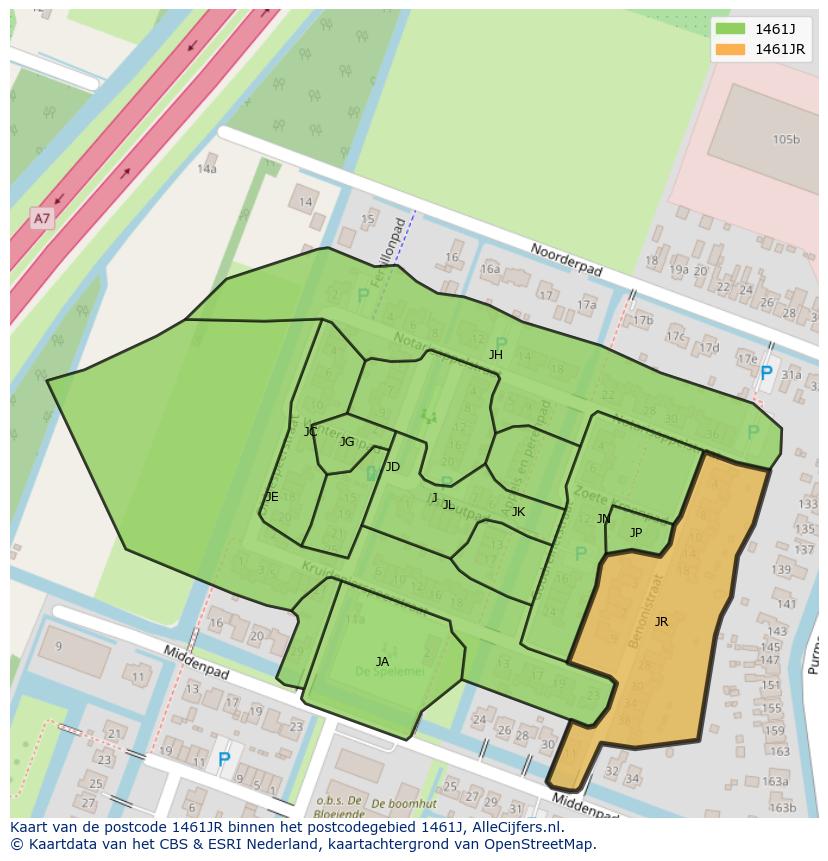 Afbeelding van het postcodegebied 1461 JR op de kaart.