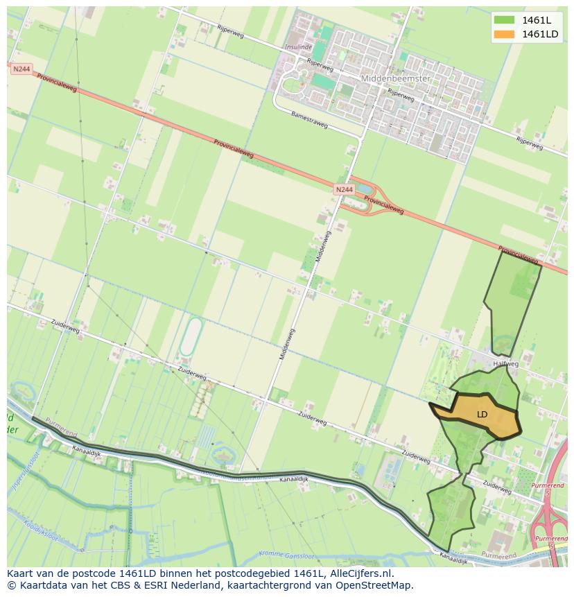 Afbeelding van het postcodegebied 1461 LD op de kaart.