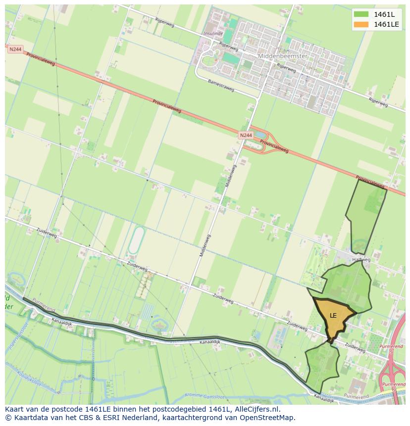 Afbeelding van het postcodegebied 1461 LE op de kaart.