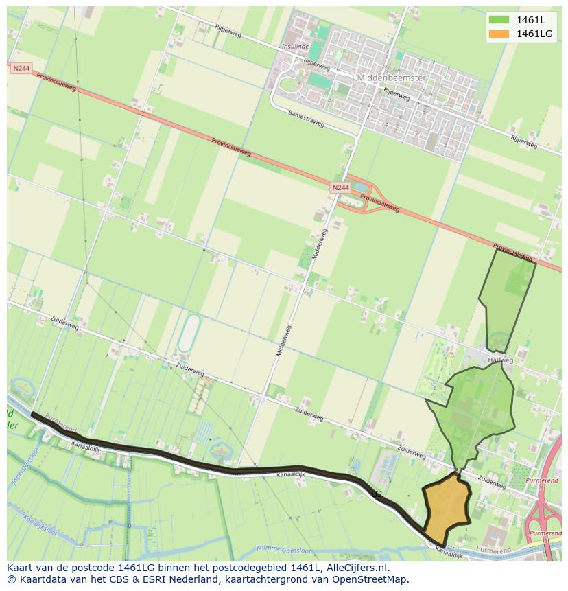 Afbeelding van het postcodegebied 1461 LG op de kaart.