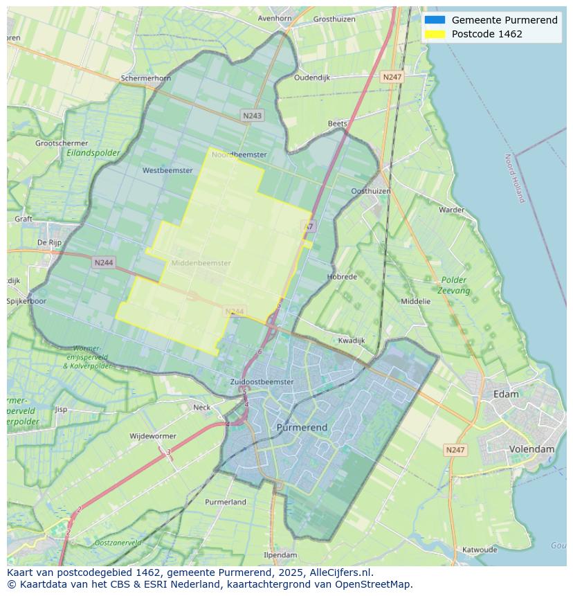 Afbeelding van het postcodegebied 1462 op de kaart.