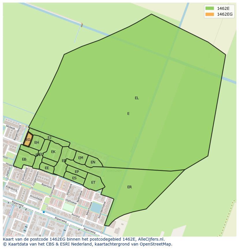 Afbeelding van het postcodegebied 1462 EG op de kaart.