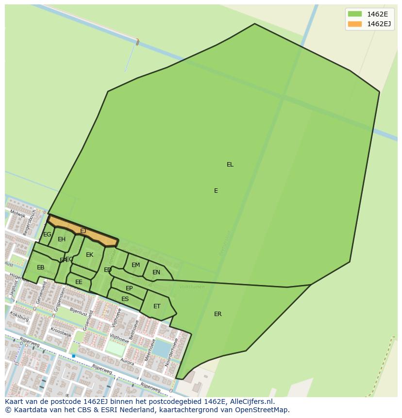 Afbeelding van het postcodegebied 1462 EJ op de kaart.