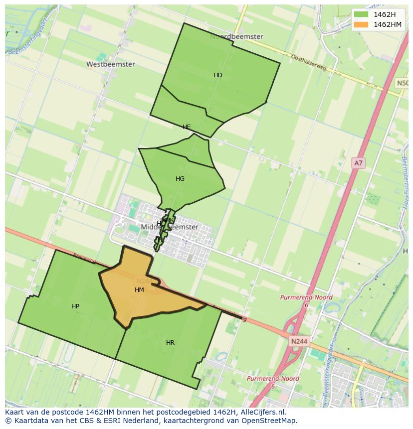 Afbeelding van het postcodegebied 1462 HM op de kaart.
