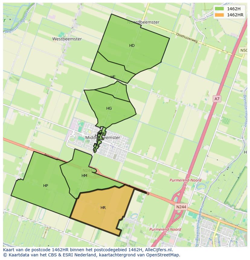 Afbeelding van het postcodegebied 1462 HR op de kaart.