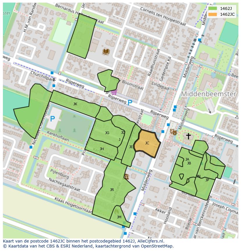 Afbeelding van het postcodegebied 1462 JC op de kaart.