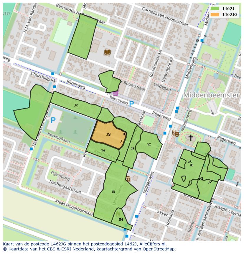Afbeelding van het postcodegebied 1462 JG op de kaart.