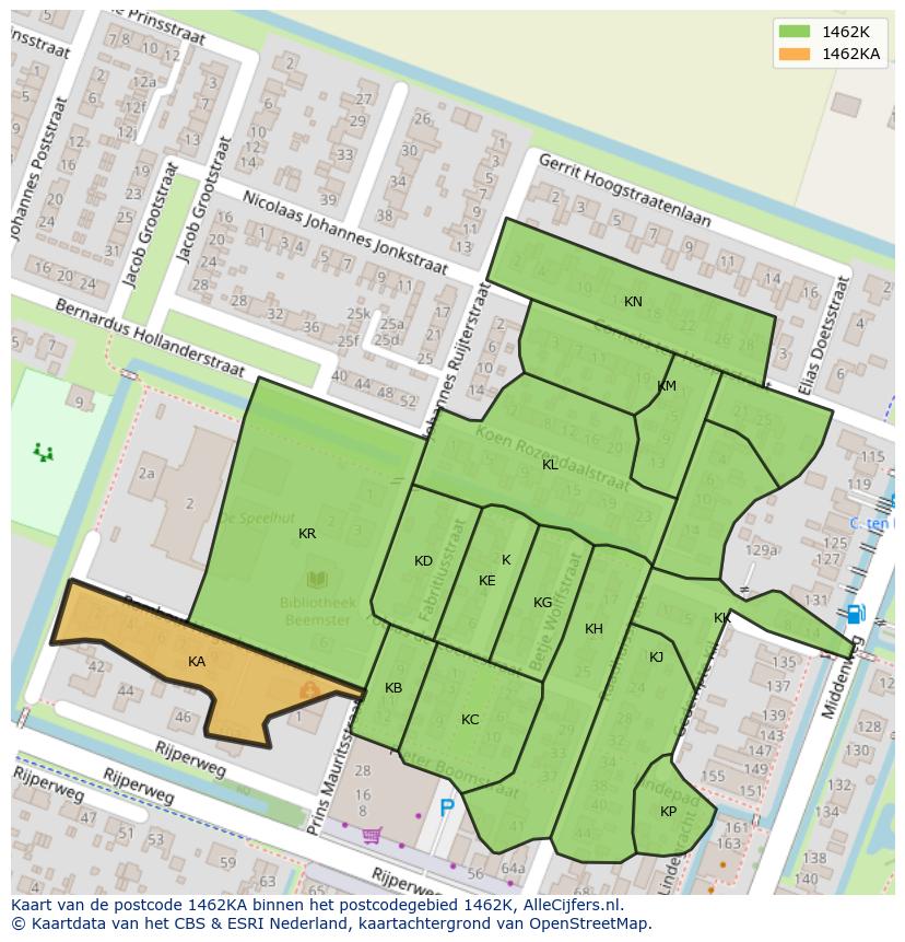 Afbeelding van het postcodegebied 1462 KA op de kaart.