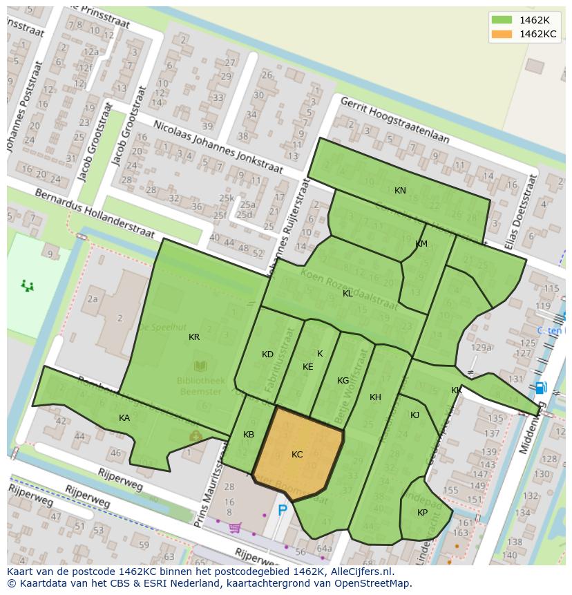 Afbeelding van het postcodegebied 1462 KC op de kaart.