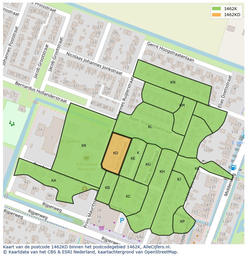 Afbeelding van het postcodegebied 1462 KD op de kaart.