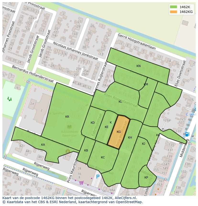 Afbeelding van het postcodegebied 1462 KG op de kaart.