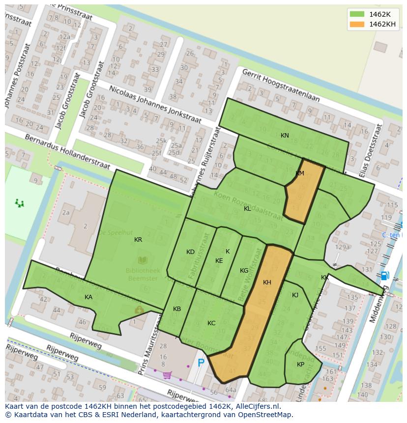 Afbeelding van het postcodegebied 1462 KH op de kaart.