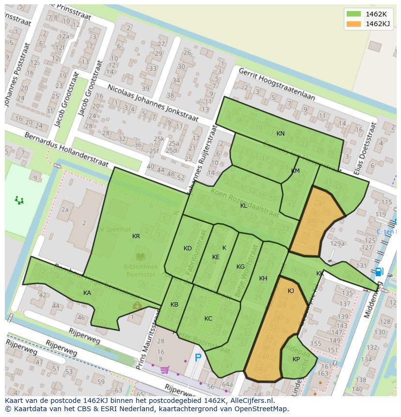 Afbeelding van het postcodegebied 1462 KJ op de kaart.