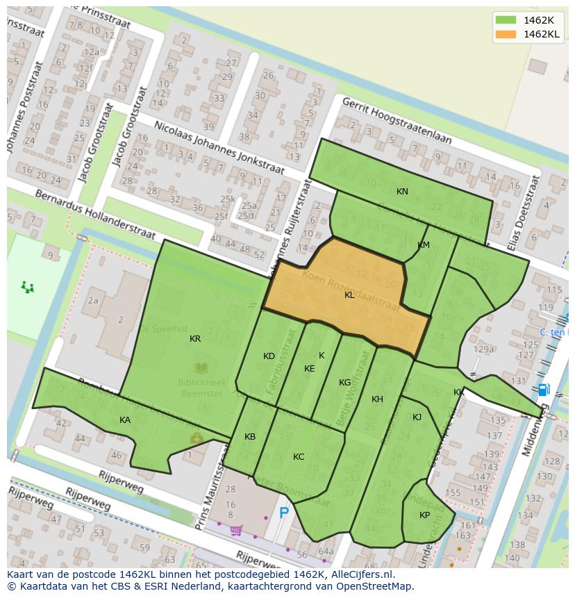 Afbeelding van het postcodegebied 1462 KL op de kaart.