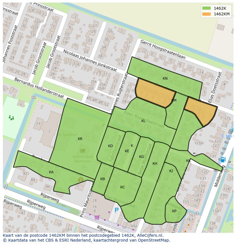 Afbeelding van het postcodegebied 1462 KM op de kaart.