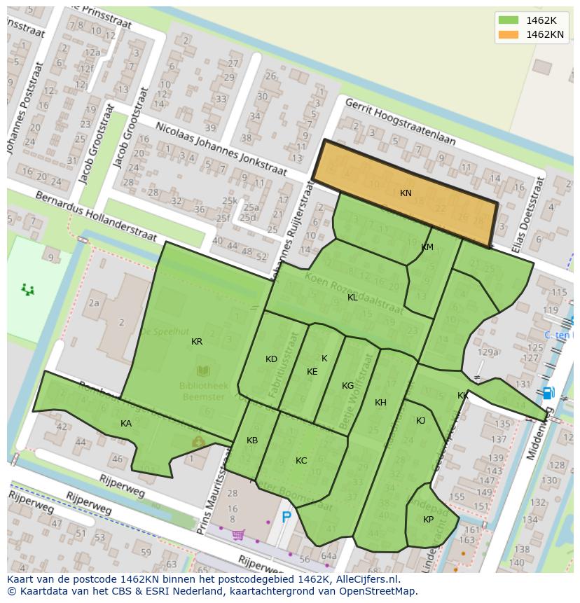 Afbeelding van het postcodegebied 1462 KN op de kaart.