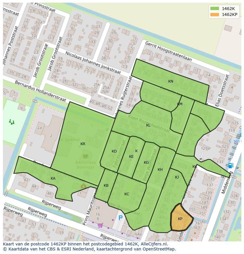 Afbeelding van het postcodegebied 1462 KP op de kaart.