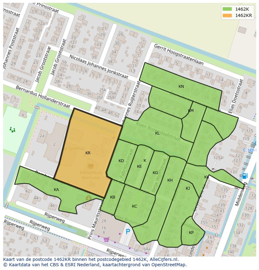 Afbeelding van het postcodegebied 1462 KR op de kaart.